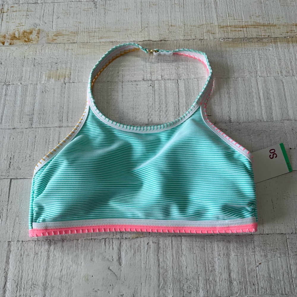 SO‎ Pop Stitch Ribbed High Neck Bikini Top NWT size Medium in Mint Green
